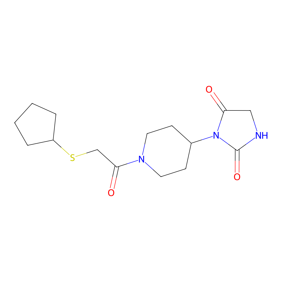 3-(1-(2-(Cyclopentylthio)acetyl)piperidin-4-yl)imidazolidine-2,4-dione molecular structure, CAS 2034490-71-4