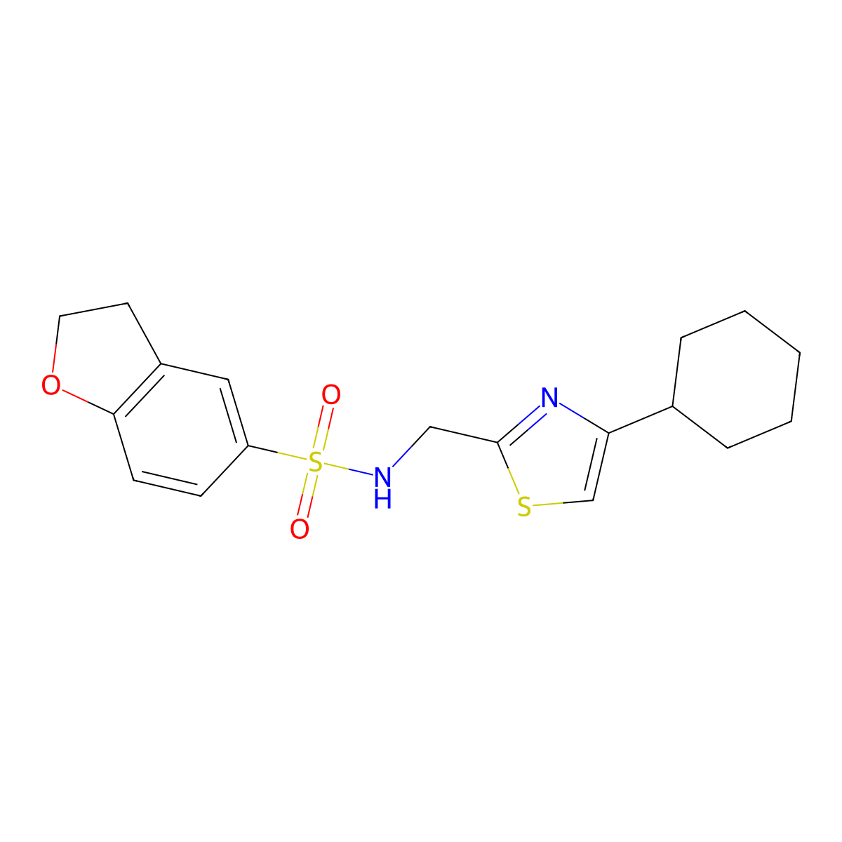 N-((4-cyclohexylthiazol-2-yl)methyl)-2,3-dihydrobenzofuran-5-sulfonamide molecular structure, CAS 2034490-74-7