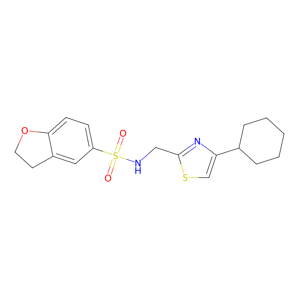 N-((4-cyclohexylthiazol-2-yl)methyl)-2,3-dihydrobenzofuran-5-sulfonamide molecular structure, CAS 2034490-74-7