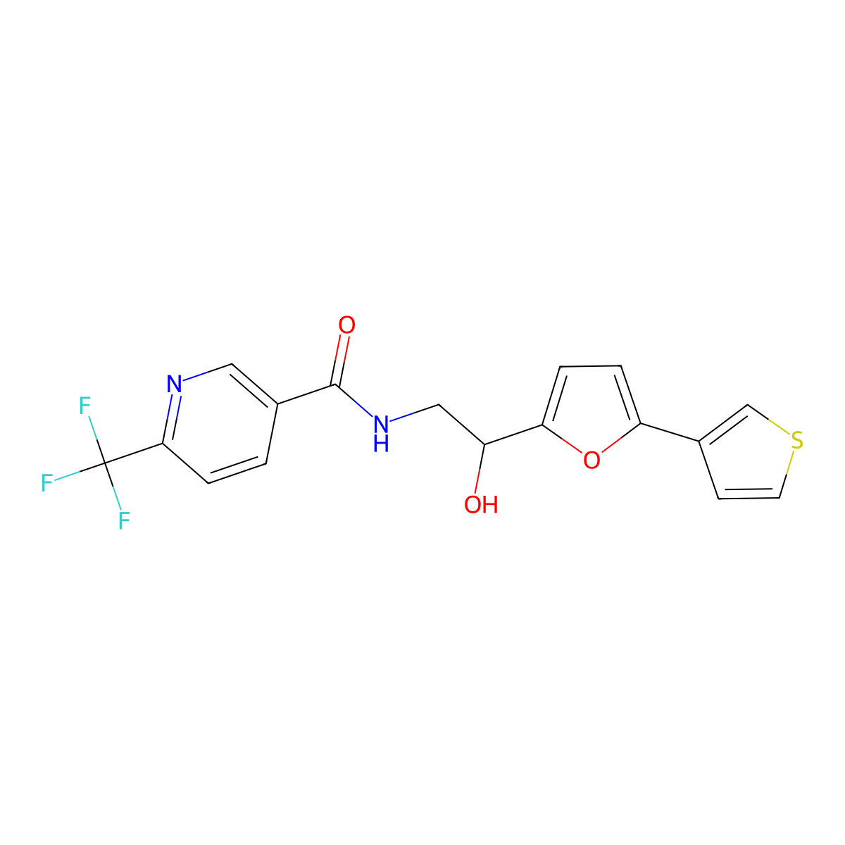 N-(2-hydroxy-2-(5-(thiophen-3-yl)furan-2-yl)ethyl)-6-(trifluoromethyl)nicotinamide molecular structure, CAS 2034490-77-0