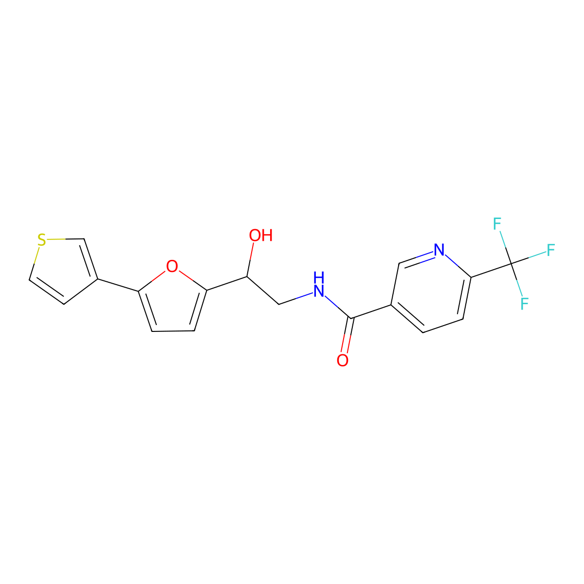 N-(2-hydroxy-2-(5-(thiophen-3-yl)furan-2-yl)ethyl)-6-(trifluoromethyl)nicotinamide molecular structure, CAS 2034490-77-0