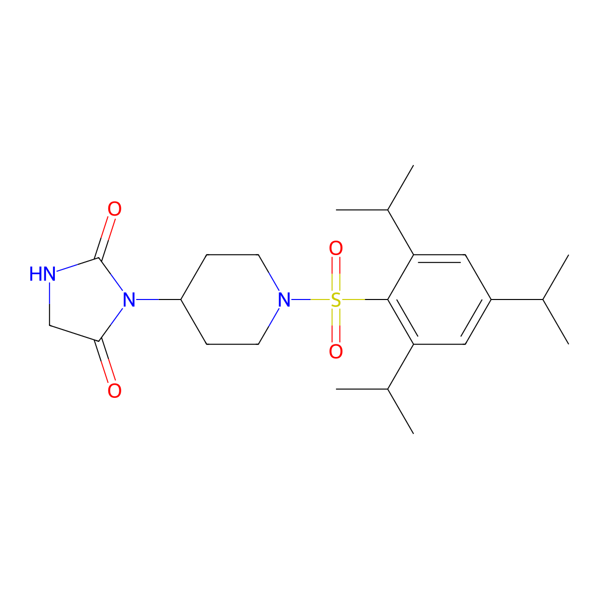 3-(1-((2,4,6-Triisopropylphenyl)sulfonyl)piperidin-4-yl)imidazolidine-2,4-dione molecular structure, CAS 2034490-83-8