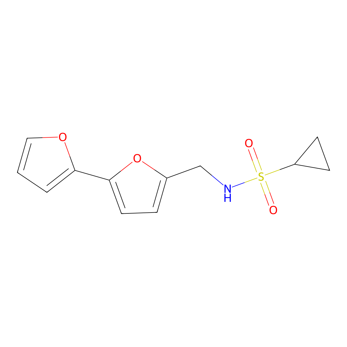 N-({[2,2'-bifuran]-5-yl}methyl)cyclopropanesulfonamide molecular structure, CAS 2034490-84-9