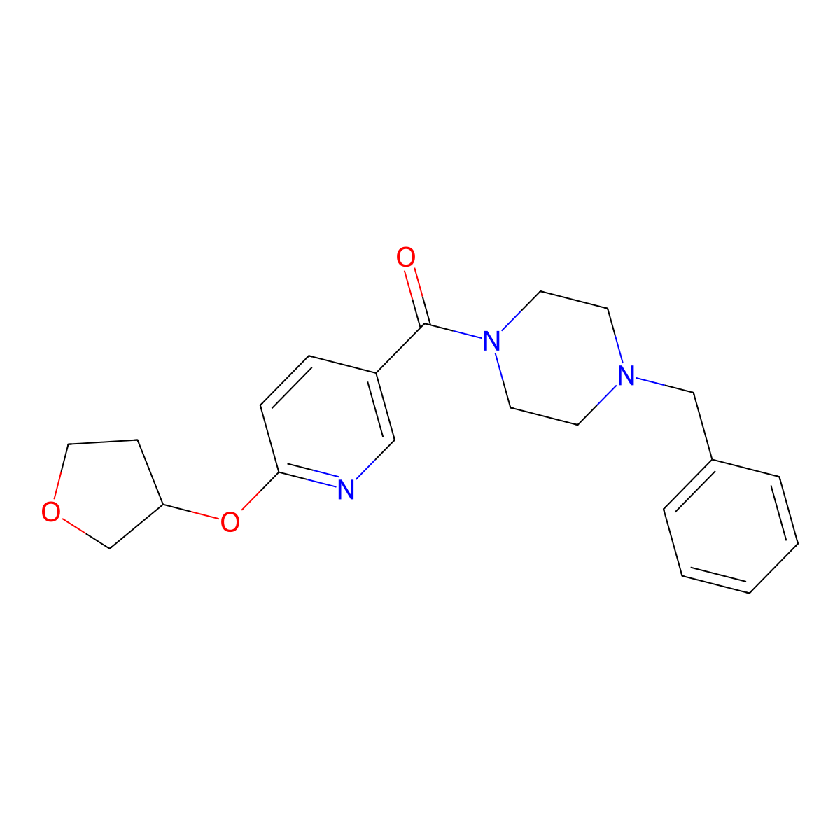 (4-Benzylpiperazin-1-yl)(6-((tetrahydrofuran-3-yl)oxy)pyridin-3-yl)methanone molecular structure, CAS 2034490-88-3