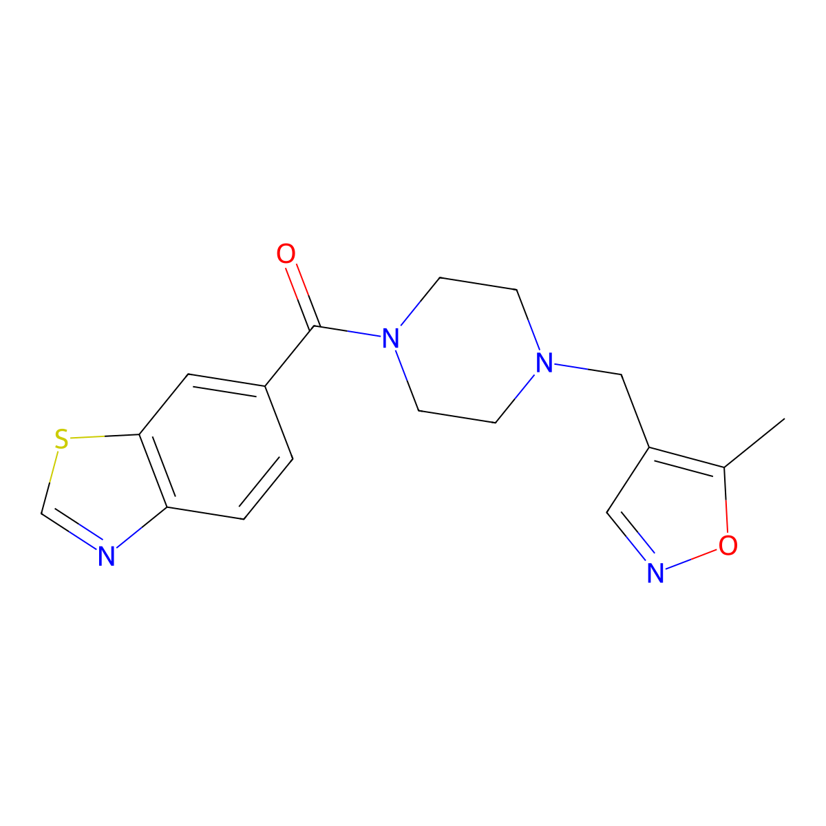 Benzo[d]thiazol-6-yl(4-((5-methylisoxazol-4-yl)methyl)piperazin-1-yl)methanone molecular structure, CAS 2034490-92-9