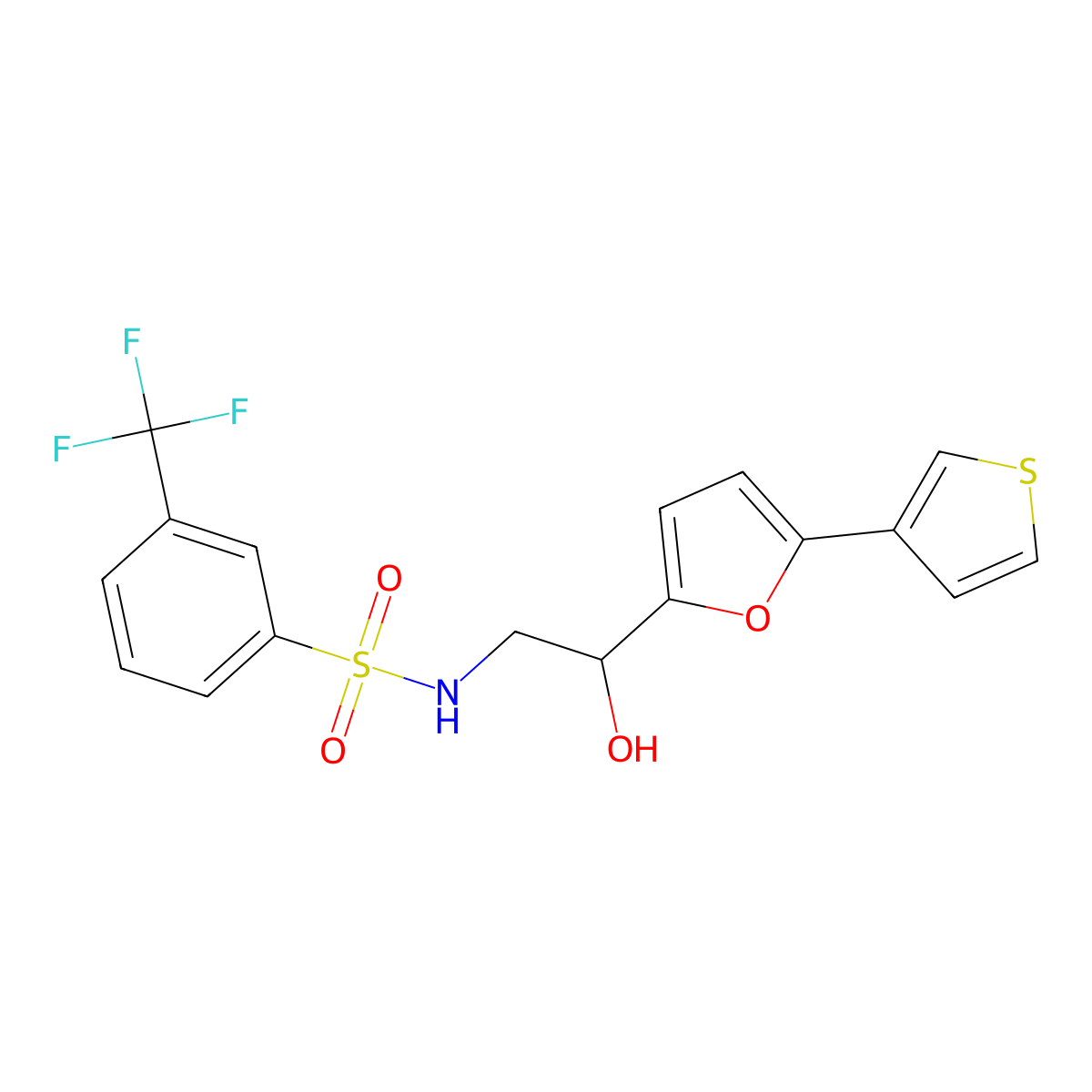 N-(2-hydroxy-2-(5-(thiophen-3-yl)furan-2-yl)ethyl)-3-(trifluoromethyl)benzenesulfonamide molecular structure, CAS 2034491-01-3