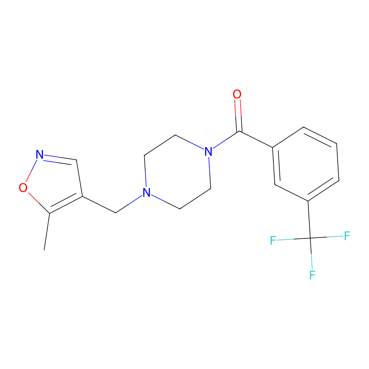 (4-((5-Methylisoxazol-4-yl)methyl)piperazin-1-yl)(3-(trifluoromethyl)phenyl)methanone molecular structure, CAS 2034491-02-4