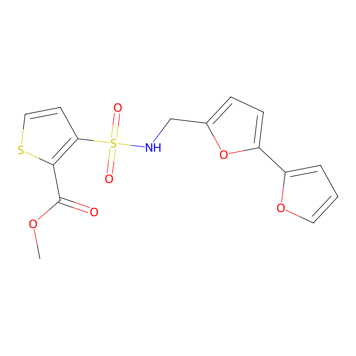 Methyl 3-[({[2,2'-bifuran]-5-yl}methyl)sulfamoyl]thiophene-2-carboxylate molecular structure, CAS 2034491-03-5