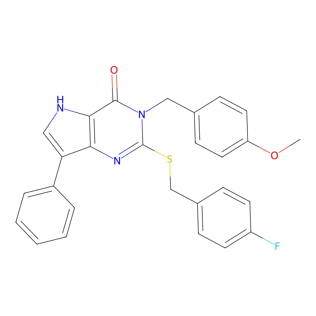 2-((4-fluorobenzyl)thio)-3-(4-methoxybenzyl)-7-phenyl-3H-pyrrolo[3,2-d]pyrimidin-4(5H)-one molecular structure, CAS 2034491-04-6
