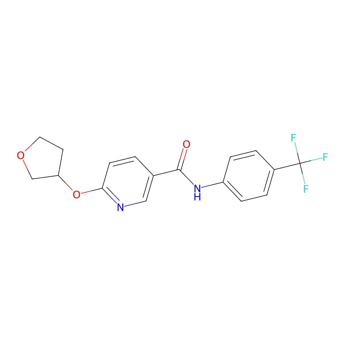 6-((tetrahydrofuran-3-yl)oxy)-N-(4-(trifluoromethyl)phenyl)nicotinamide molecular structure, CAS 2034491-05-7
