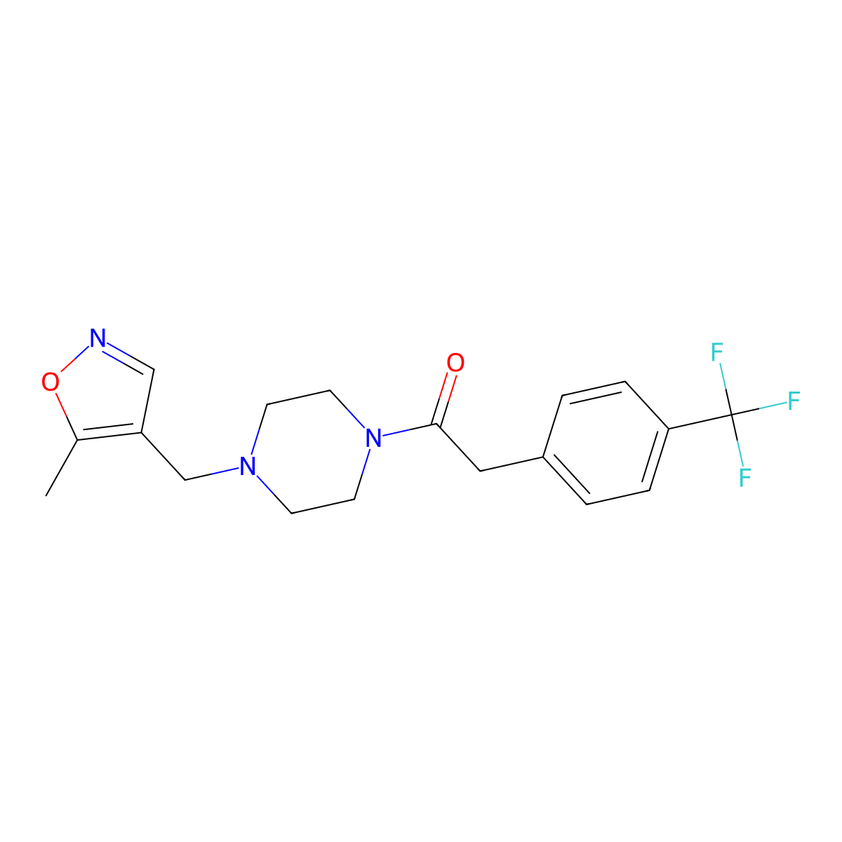 1-(4-((5-Methylisoxazol-4-yl)methyl)piperazin-1-yl)-2-(4-(trifluoromethyl)phenyl)ethanone molecular structure, CAS 2034491-09-1