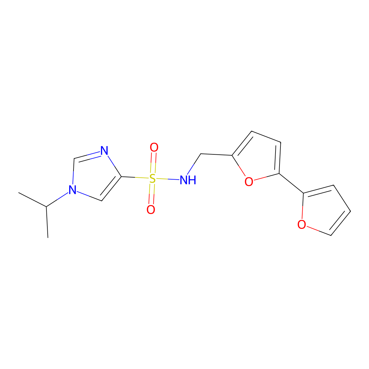 N-([2,2'-bifuran]-5-ylmethyl)-1-isopropyl-1H-imidazole-4-sulfonamide molecular structure, CAS 2034491-10-4