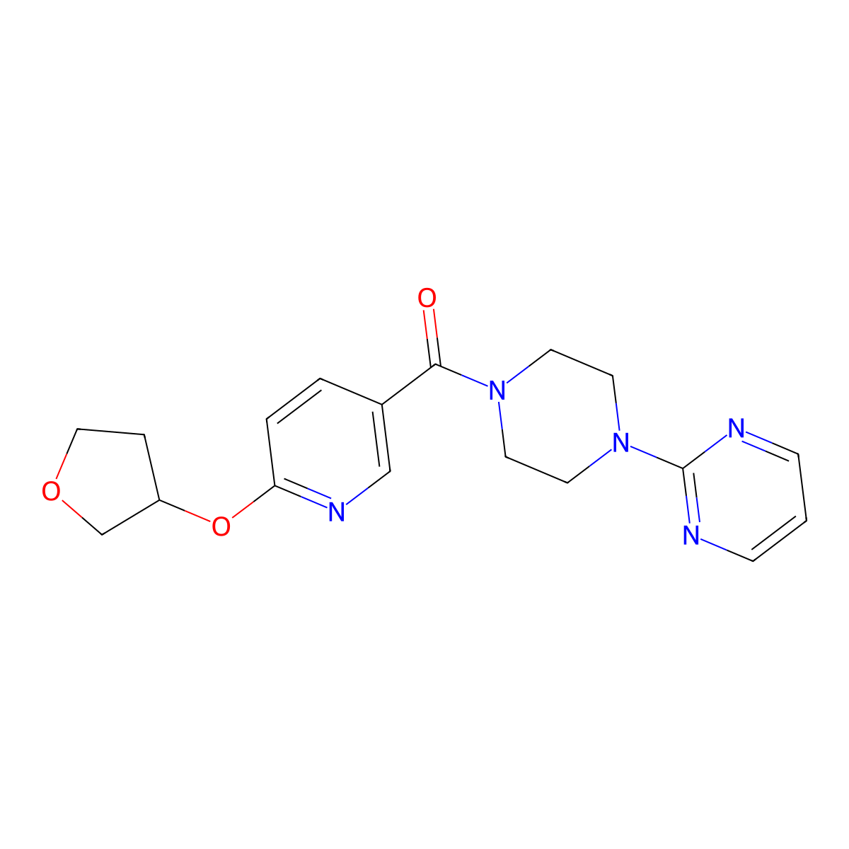 (4-(Pyrimidin-2-yl)piperazin-1-yl)(6-((tetrahydrofuran-3-yl)oxy)pyridin-3-yl)methanone molecular structure, CAS 2034491-15-9