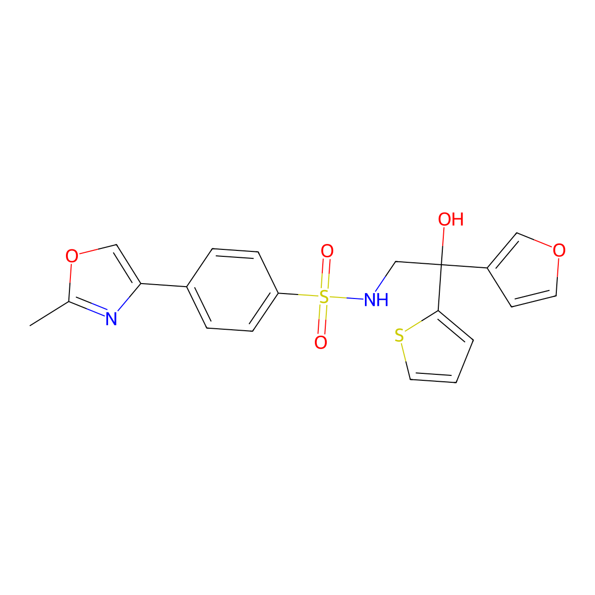 N-(2-(furan-3-yl)-2-hydroxy-2-(thiophen-2-yl)ethyl)-4-(2-methyloxazol-4-yl)benzenesulfonamide molecular structure, CAS 2034491-18-2