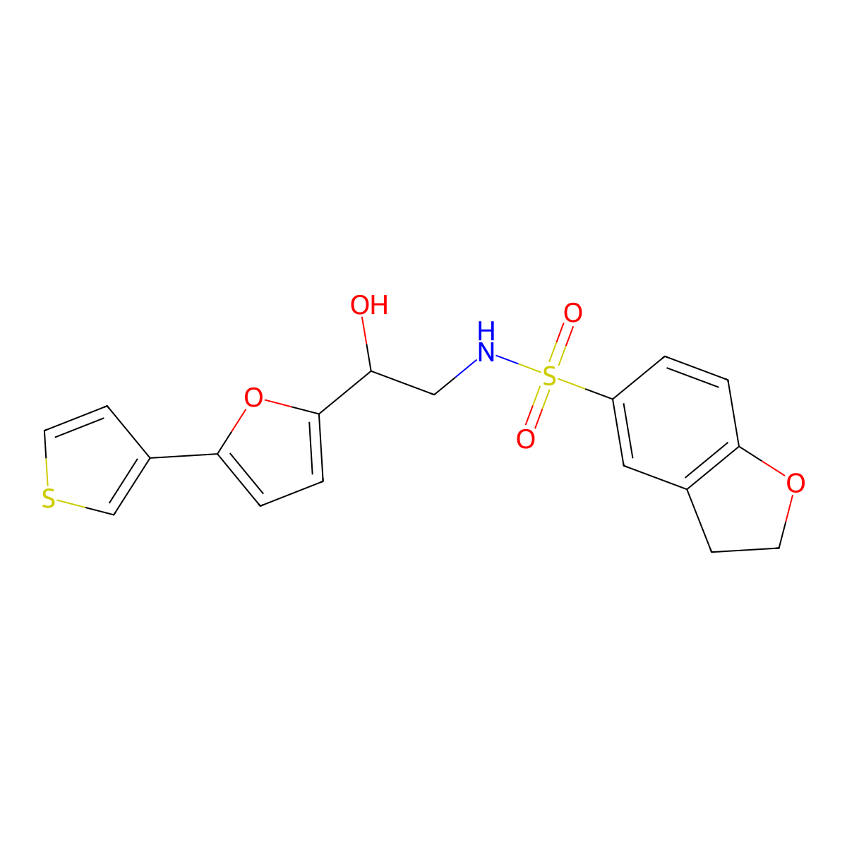 N-(2-hydroxy-2-(5-(thiophen-3-yl)furan-2-yl)ethyl)-2,3-dihydrobenzofuran-5-sulfonamide molecular structure, CAS 2034491-20-6