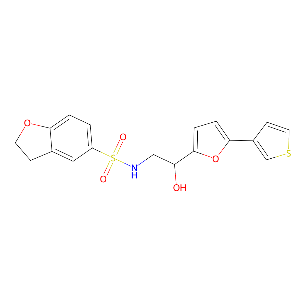 N-(2-hydroxy-2-(5-(thiophen-3-yl)furan-2-yl)ethyl)-2,3-dihydrobenzofuran-5-sulfonamide molecular structure, CAS 2034491-20-6