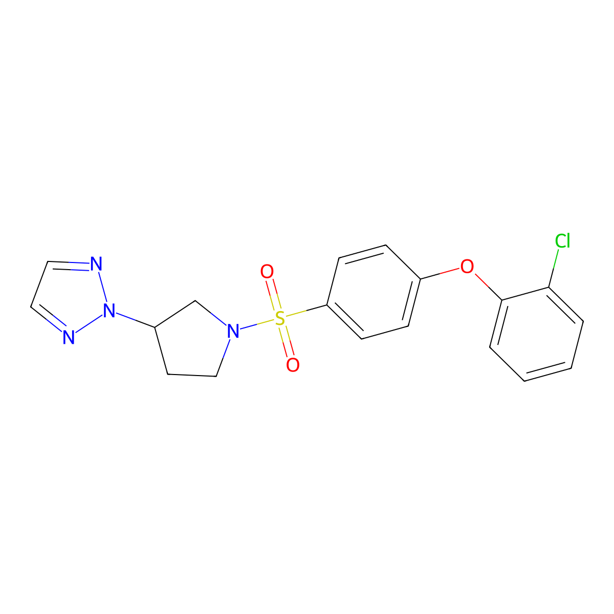 2-(1-((4-(2-chlorophenoxy)phenyl)sulfonyl)pyrrolidin-3-yl)-2H-1,2,3-triazole molecular structure, CAS 2034491-23-9