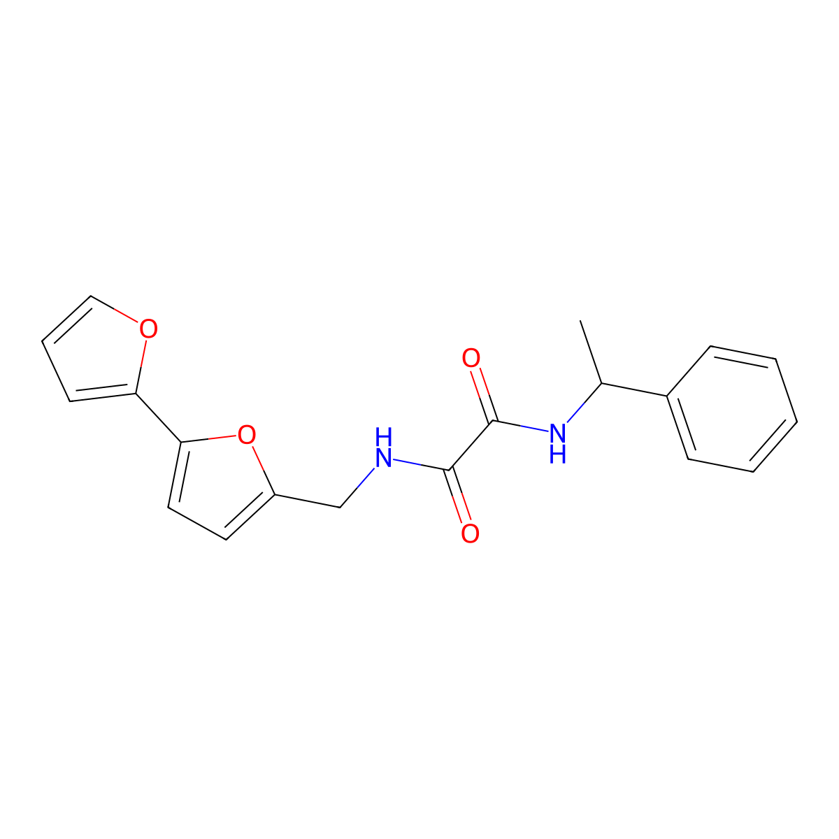 N-({[2,2'-bifuran]-5-yl}methyl)-N'-(1-phenylethyl)ethanediamide molecular structure, CAS 2034491-27-3