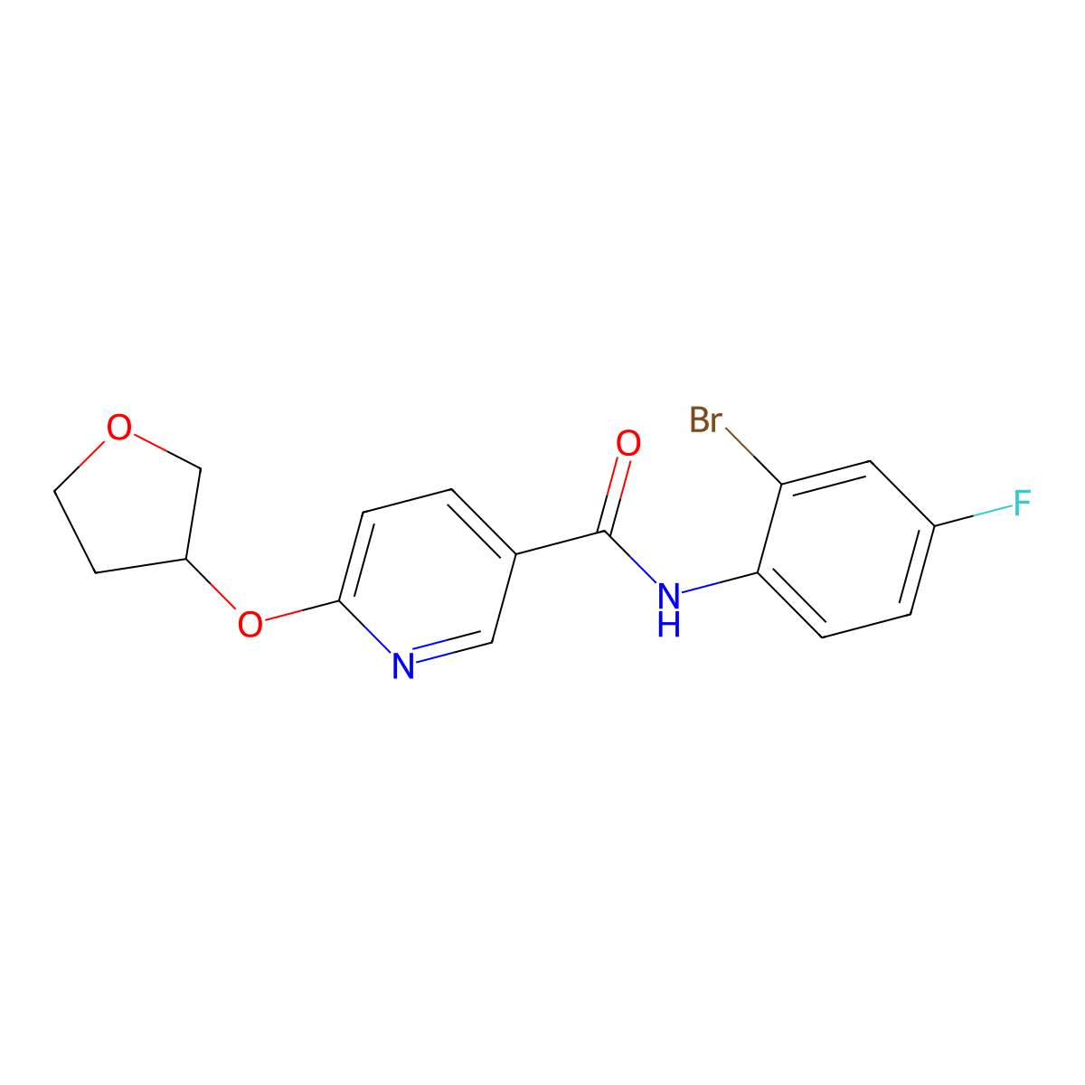 N-(2-bromo-4-fluorophenyl)-6-((tetrahydrofuran-3-yl)oxy)nicotinamide molecular structure, CAS 2034491-28-4