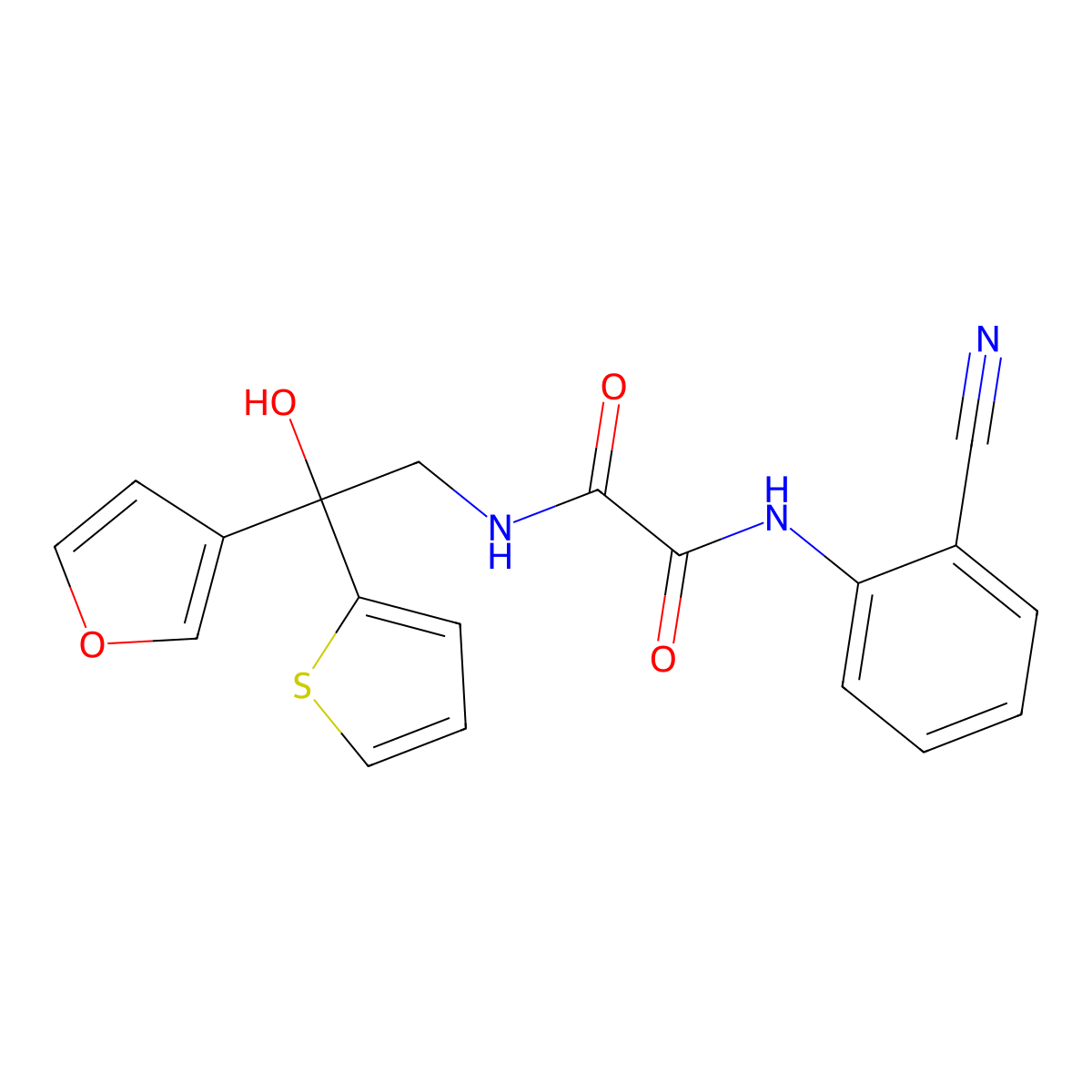 N1-(2-cyanophenyl)-N2-(2-(furan-3-yl)-2-hydroxy-2-(thiophen-2-yl)ethyl)oxalamide molecular structure, CAS 2034491-31-9