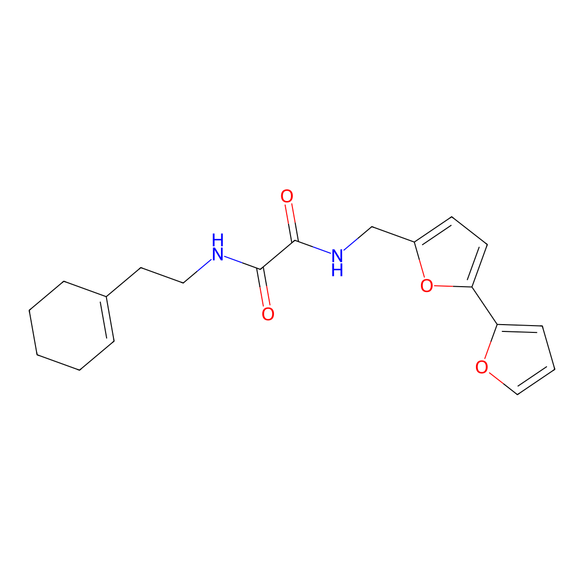N-({[2,2'-bifuran]-5-yl}methyl)-N'-[2-(cyclohex-1-en-1-yl)ethyl]ethanediamide molecular structure, CAS 2034491-37-5