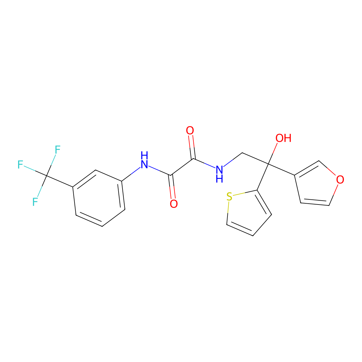 N1-(2-(furan-3-yl)-2-hydroxy-2-(thiophen-2-yl)ethyl)-N2-(3-(trifluoromethyl)phenyl)oxalamide molecular structure, CAS 2034491-38-6