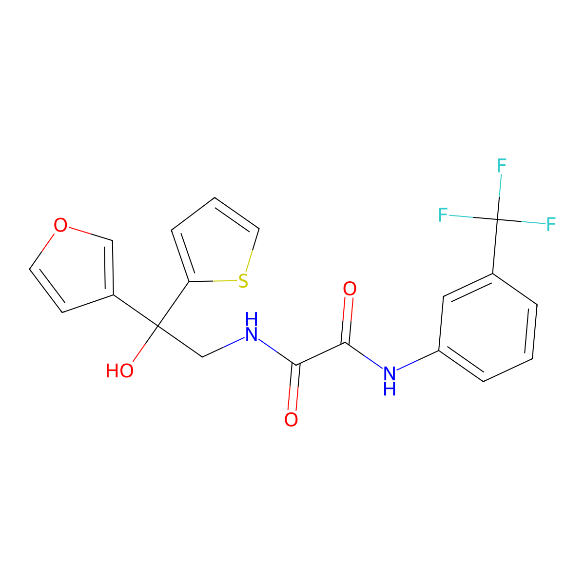 N1-(2-(furan-3-yl)-2-hydroxy-2-(thiophen-2-yl)ethyl)-N2-(3-(trifluoromethyl)phenyl)oxalamide molecular structure, CAS 2034491-38-6