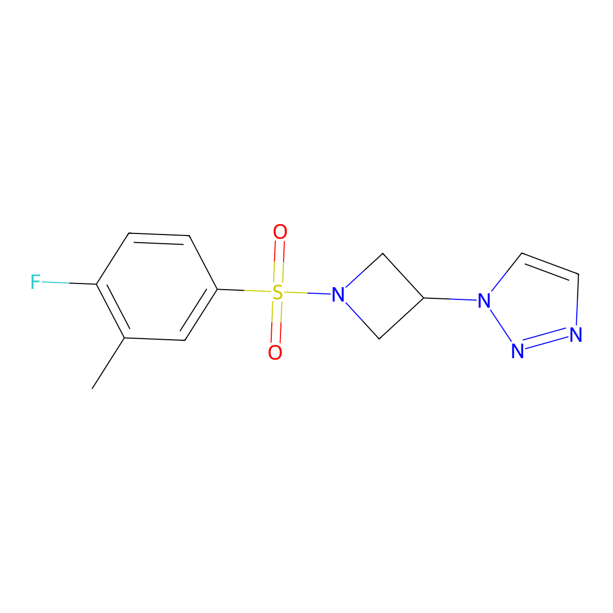 1-(1-((4-fluoro-3-methylphenyl)sulfonyl)azetidin-3-yl)-1H-1,2,3-triazole molecular structure, CAS 2034491-39-7