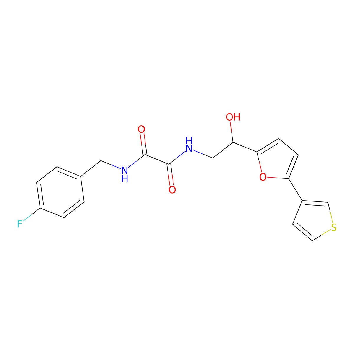 N1-(4-fluorobenzyl)-N2-(2-hydroxy-2-(5-(thiophen-3-yl)furan-2-yl)ethyl)oxalamide molecular structure, CAS 2034491-42-2