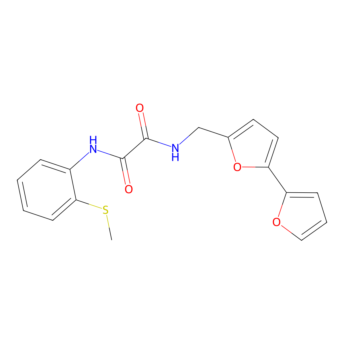N1-([2,2'-bifuran]-5-ylmethyl)-N2-(2-(methylthio)phenyl)oxalamide molecular structure, CAS 2034491-44-4