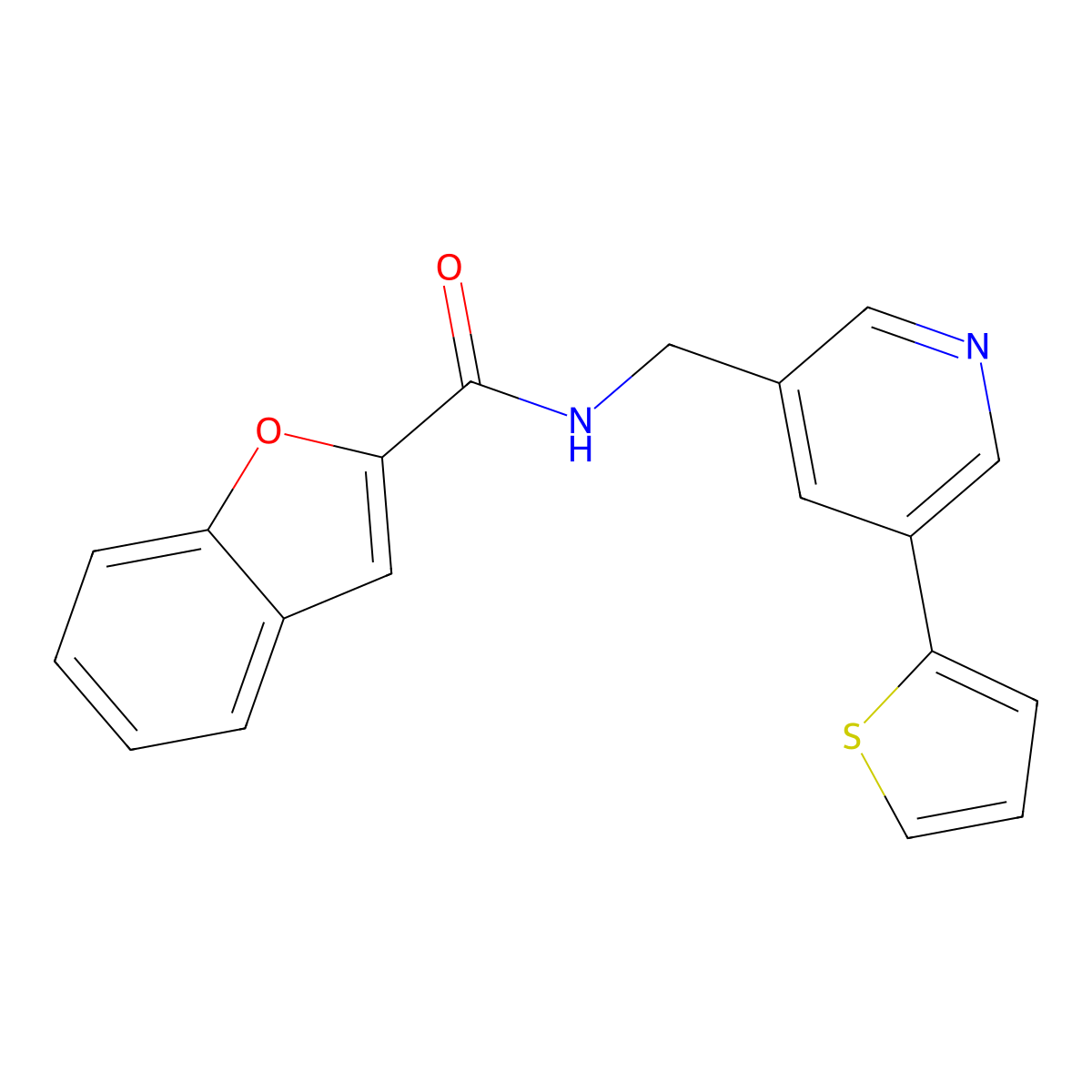 N-((5-(thiophen-2-yl)pyridin-3-yl)methyl)benzofuran-2-carboxamide molecular structure, CAS 2034491-54-6