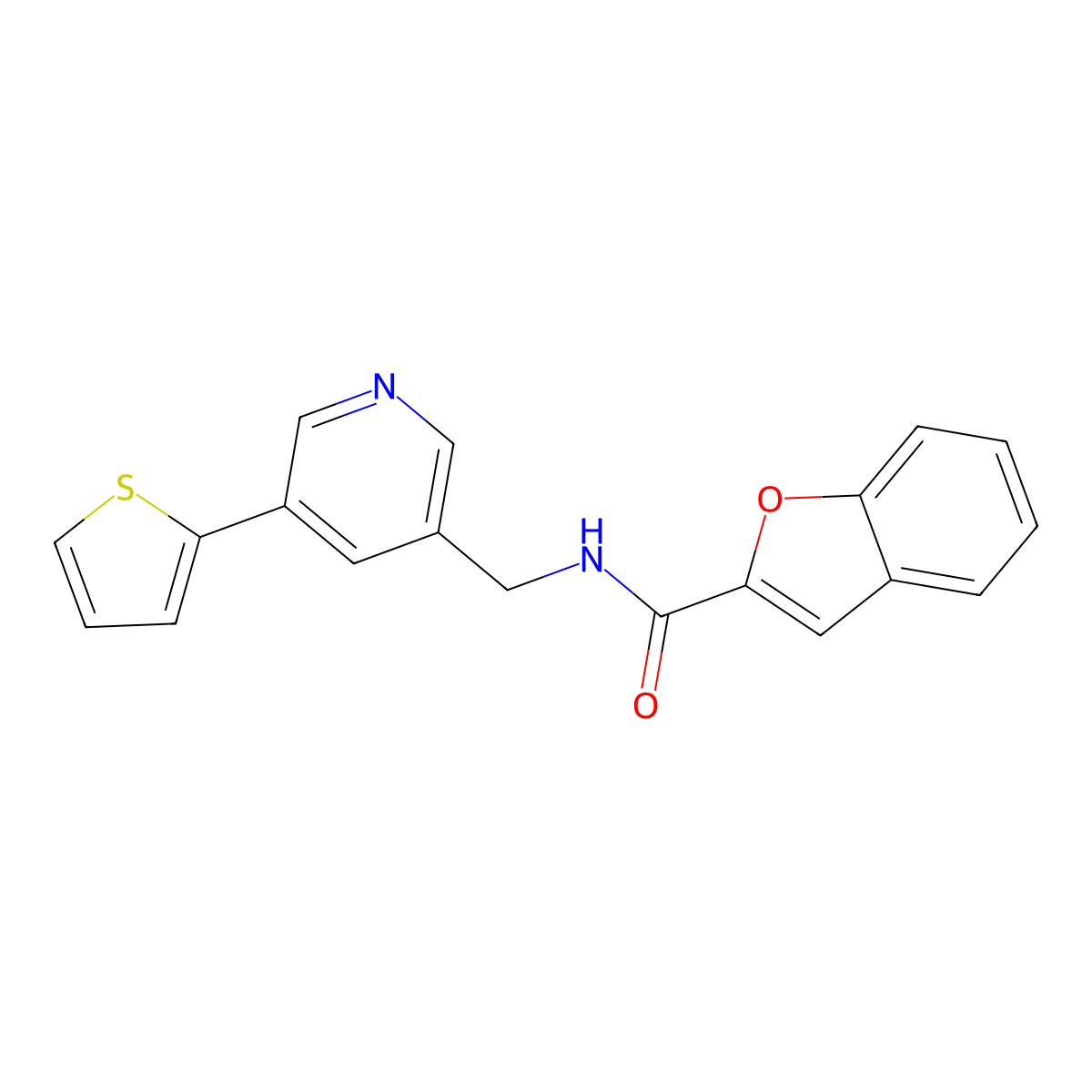 N-((5-(thiophen-2-yl)pyridin-3-yl)methyl)benzofuran-2-carboxamide molecular structure, CAS 2034491-54-6