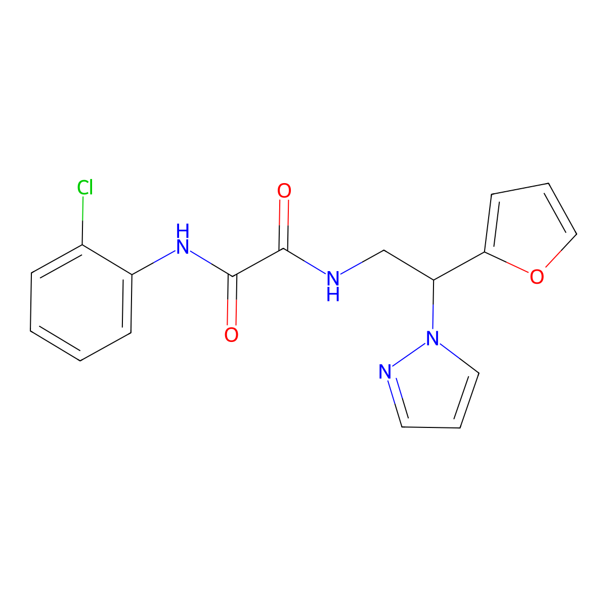 N1-(2-chlorophenyl)-N2-(2-(furan-2-yl)-2-(1H-pyrazol-1-yl)ethyl)oxalamide molecular structure, CAS 2034491-55-7