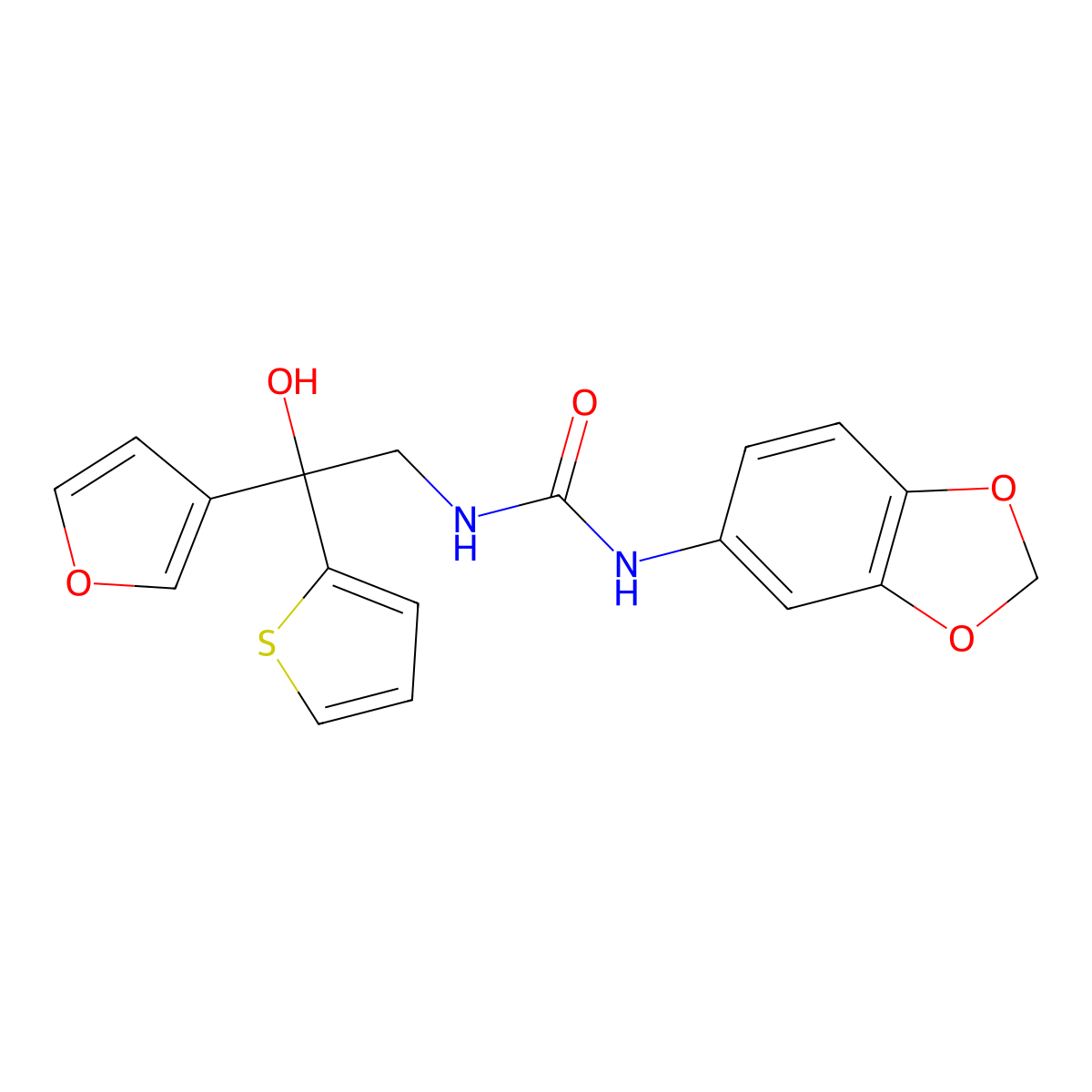 1-(Benzo[d][1,3]dioxol-5-yl)-3-(2-(furan-3-yl)-2-hydroxy-2-(thiophen-2-yl)ethyl)urea molecular structure, CAS 2034491-57-9