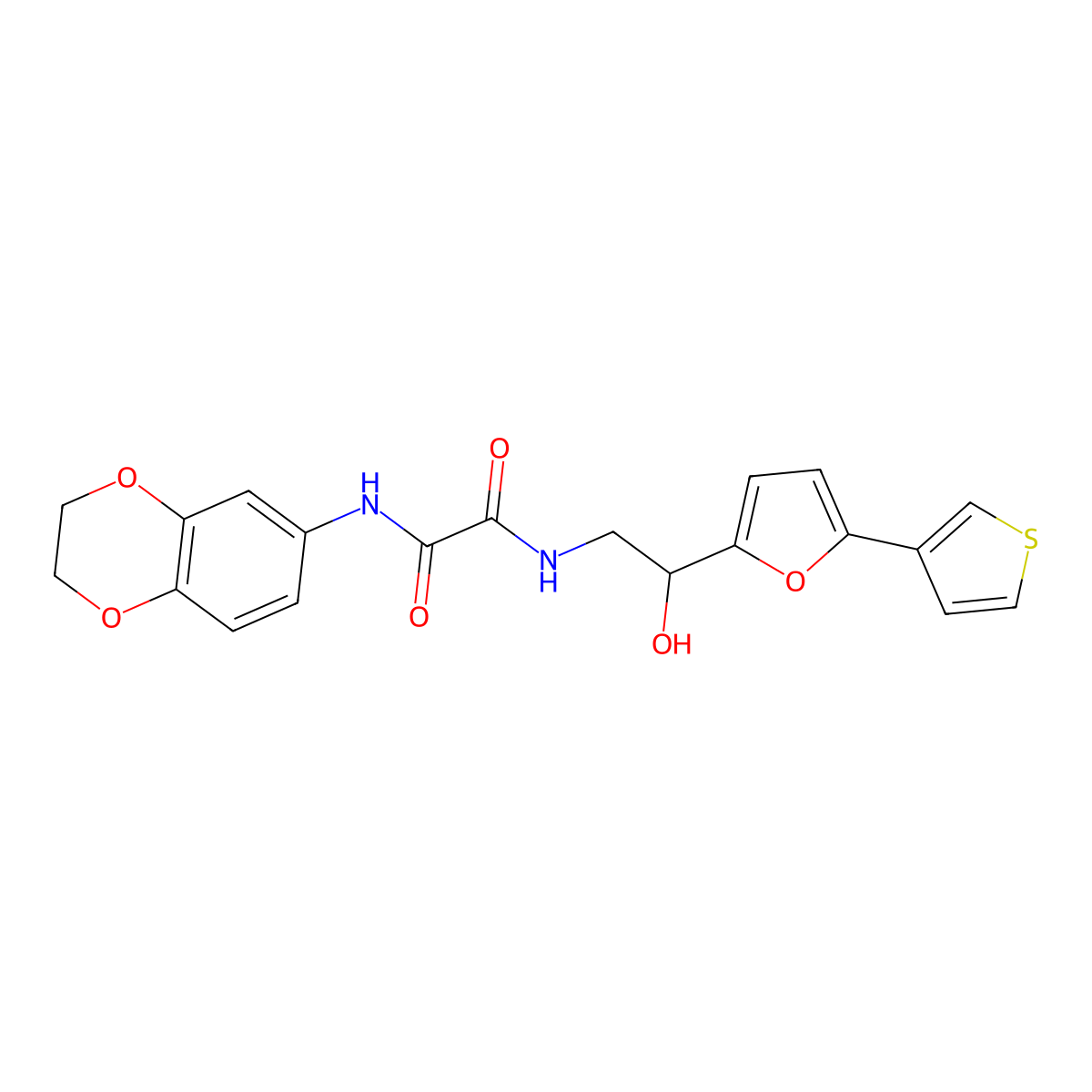 N1-(2,3-dihydrobenzo[b][1,4]dioxin-6-yl)-N2-(2-hydroxy-2-(5-(thiophen-3-yl)furan-2-yl)ethyl)oxalamide molecular structure, CAS 2034491-59-1