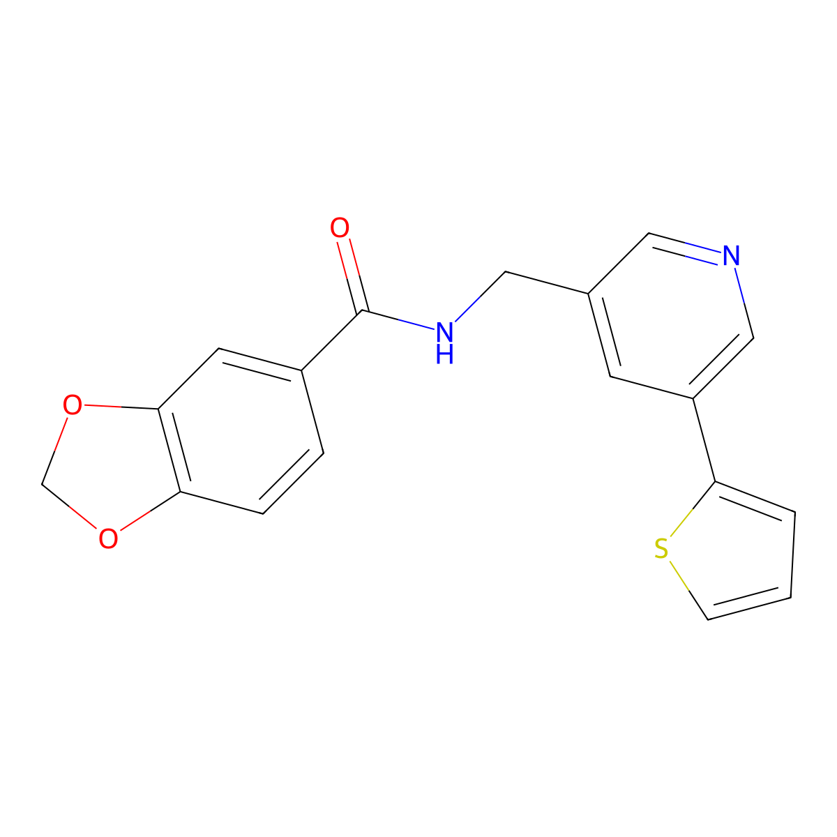 N-((5-(thiophen-2-yl)pyridin-3-yl)methyl)benzo[d][1,3]dioxole-5-carboxamide molecular structure, CAS 2034491-60-4