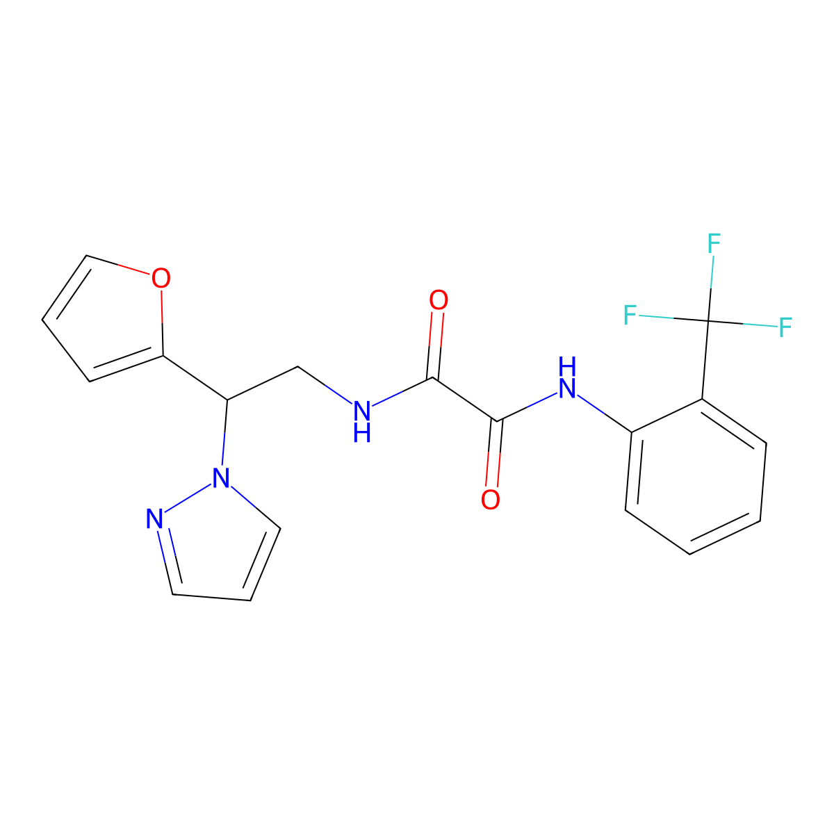 N1-(2-(furan-2-yl)-2-(1H-pyrazol-1-yl)ethyl)-N2-(2-(trifluoromethyl)phenyl)oxalamide molecular structure, CAS 2034491-61-5