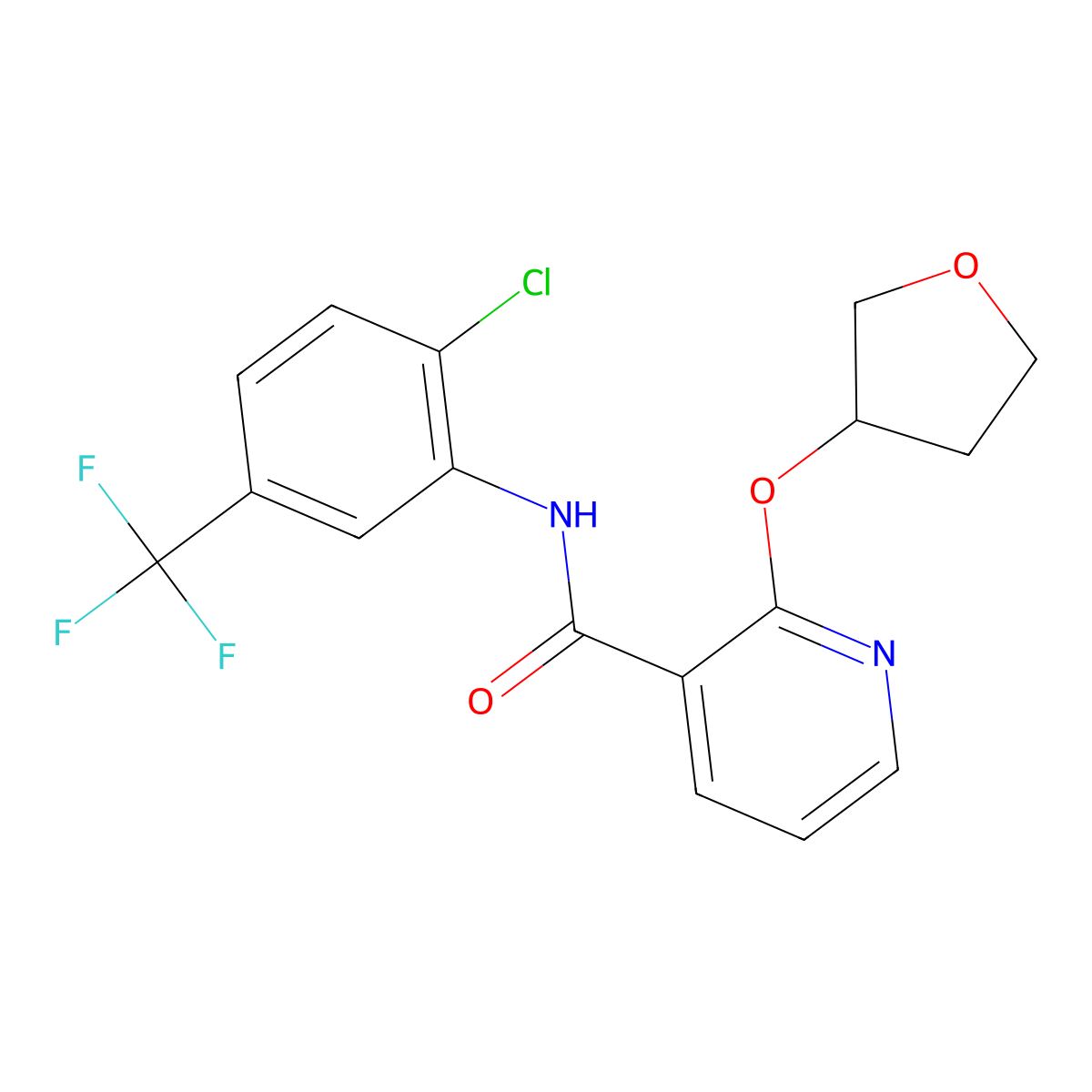 N-(2-chloro-5-(trifluoromethyl)phenyl)-2-((tetrahydrofuran-3-yl)oxy)nicotinamide molecular structure, CAS 2034491-65-9