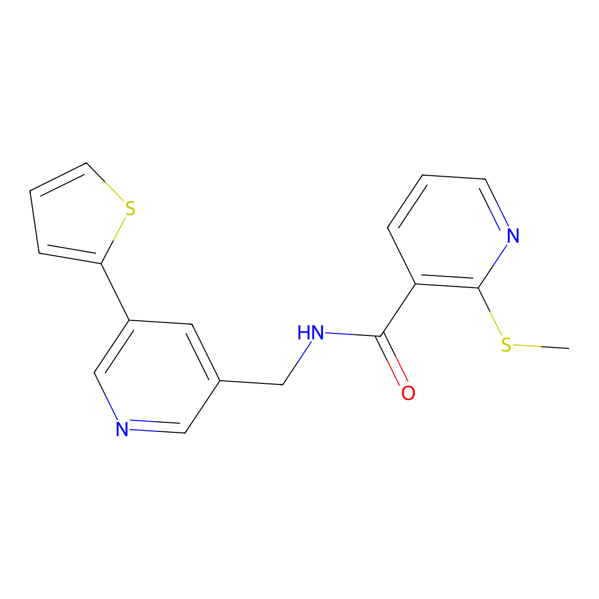 2-(methylthio)-N-((5-(thiophen-2-yl)pyridin-3-yl)methyl)nicotinamide molecular structure, CAS 2034491-66-0