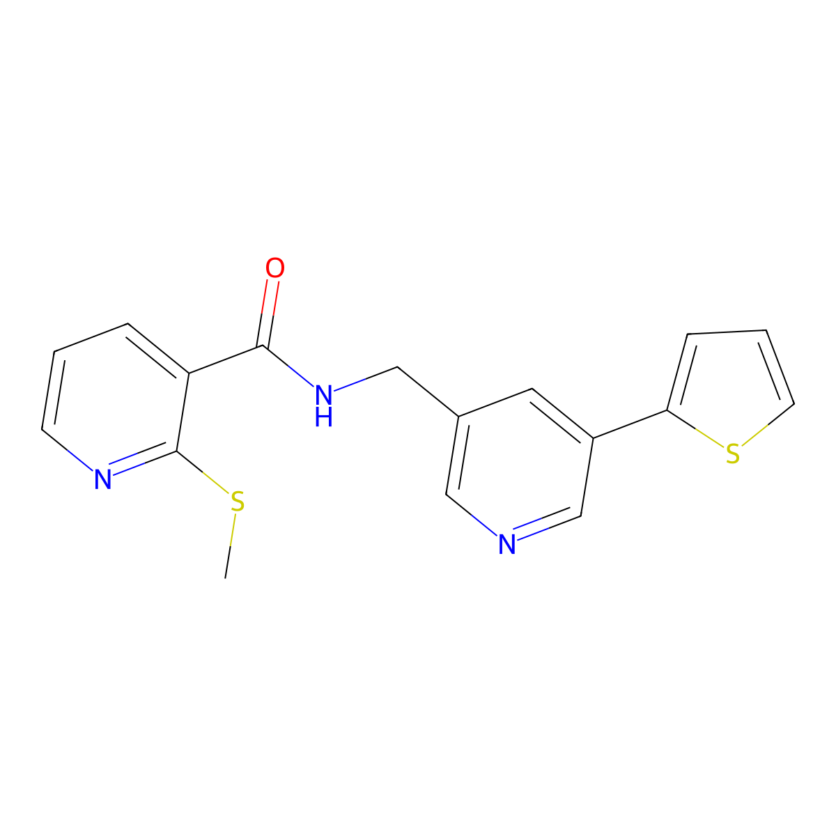 2-(methylthio)-N-((5-(thiophen-2-yl)pyridin-3-yl)methyl)nicotinamide molecular structure, CAS 2034491-66-0