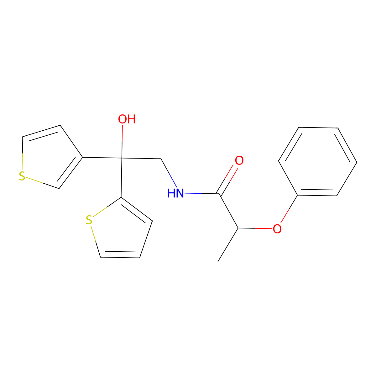 N-[2-hydroxy-2-(thiophen-2-yl)-2-(thiophen-3-yl)ethyl]-2-phenoxypropanamide molecular structure, CAS 2034491-69-3