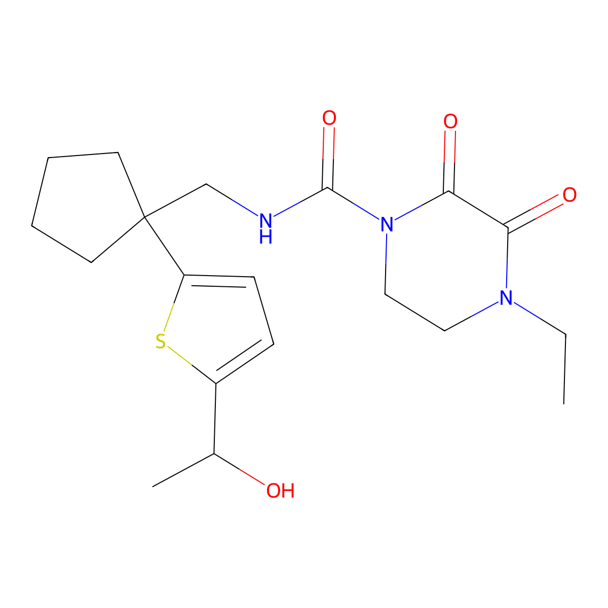 4-ethyl-N-((1-(5-(1-hydroxyethyl)thiophen-2-yl)cyclopentyl)methyl)-2,3-dioxopiperazine-1-carboxamide molecular structure, CAS 2034491-74-0