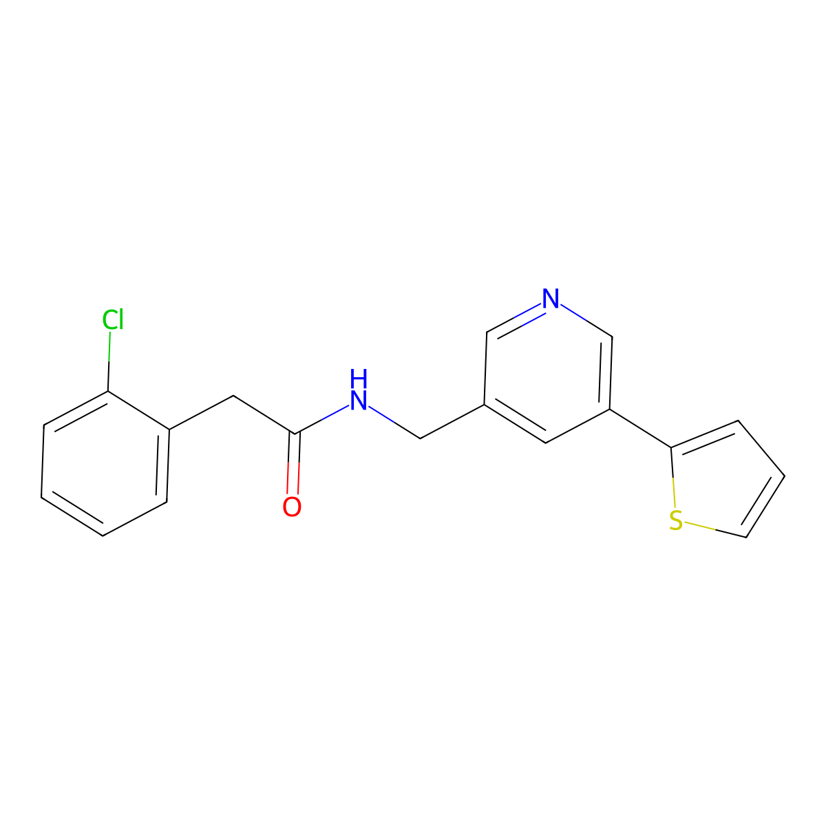 2-(2-chlorophenyl)-N-{[5-(thiophen-2-yl)pyridin-3-yl]methyl}acetamide molecular structure, CAS 2034491-75-1