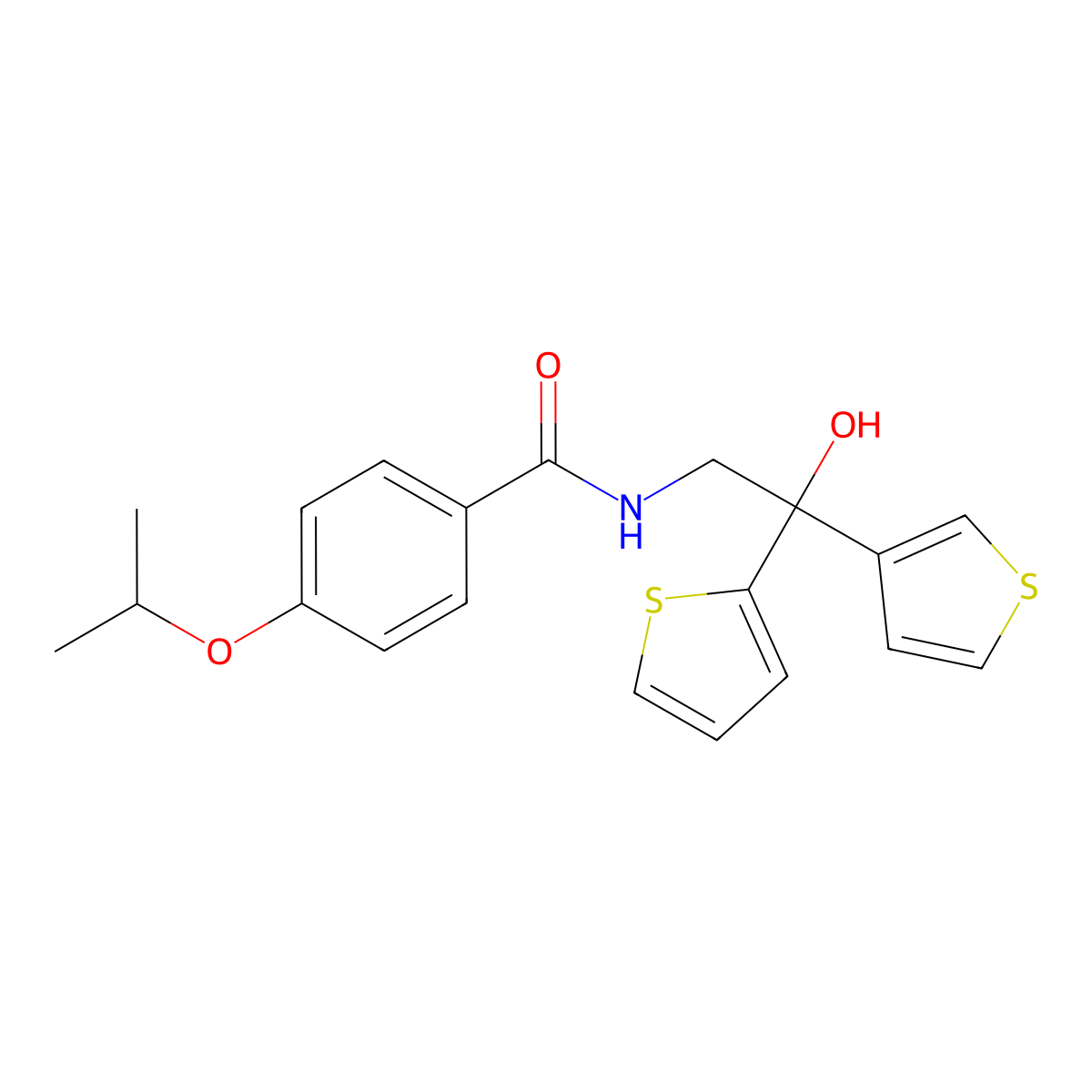 N-(2-hydroxy-2-(thiophen-2-yl)-2-(thiophen-3-yl)ethyl)-4-isopropoxybenzamide molecular structure, CAS 2034491-78-4