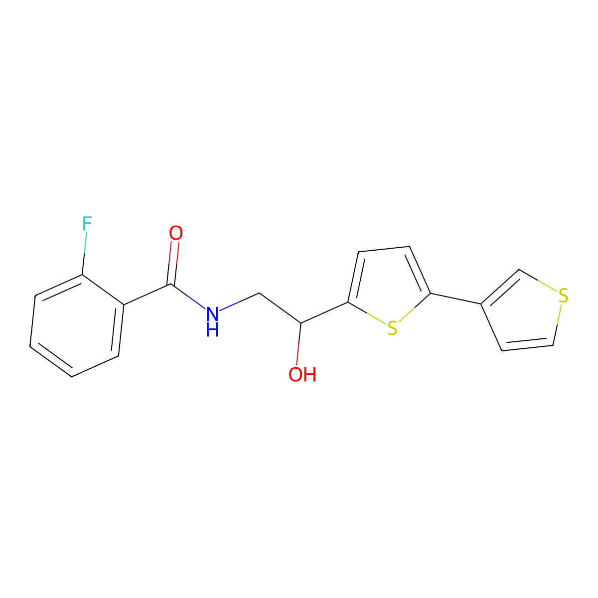N-(2-{[2,3'-bithiophene]-5-yl}-2-hydroxyethyl)-2-fluorobenzamide molecular structure, CAS 2034491-79-5