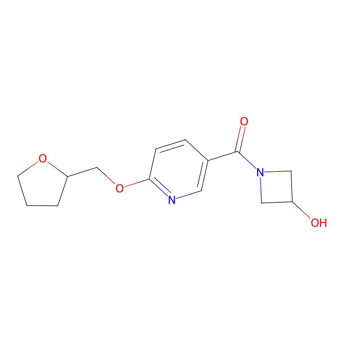 (3-Hydroxyazetidin-1-yl)(6-((tetrahydrofuran-2-yl)methoxy)pyridin-3-yl)methanone molecular structure, CAS 2034491-86-4