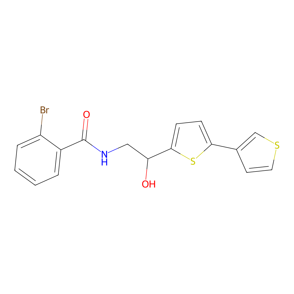 N-(2-([2,3'-bithiophen]-5-yl)-2-hydroxyethyl)-2-bromobenzamide molecular structure, CAS 2034491-92-2