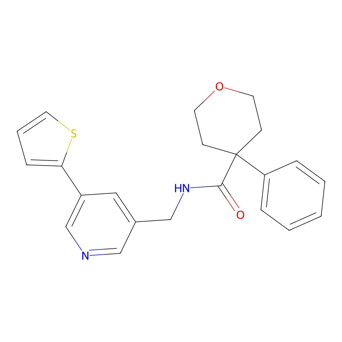 4-phenyl-N-((5-(thiophen-2-yl)pyridin-3-yl)methyl)tetrahydro-2H-pyran-4-carboxamide molecular structure, CAS 2034491-93-3