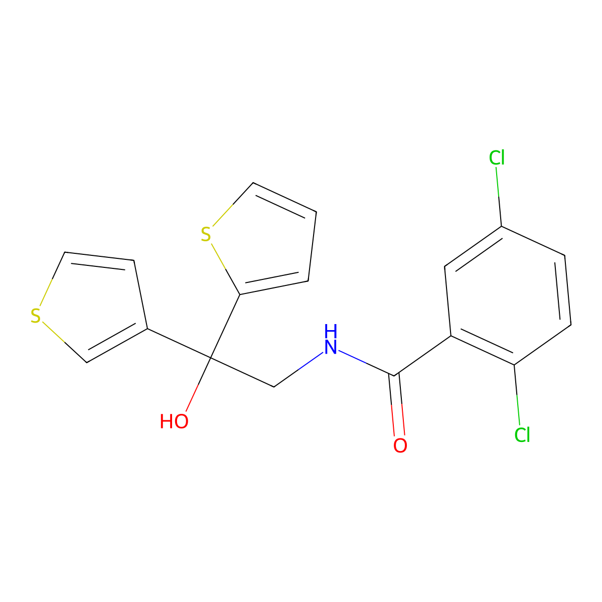 2,5-dichloro-N-[2-hydroxy-2-(thiophen-2-yl)-2-(thiophen-3-yl)ethyl]benzamide molecular structure, CAS 2034491-96-6