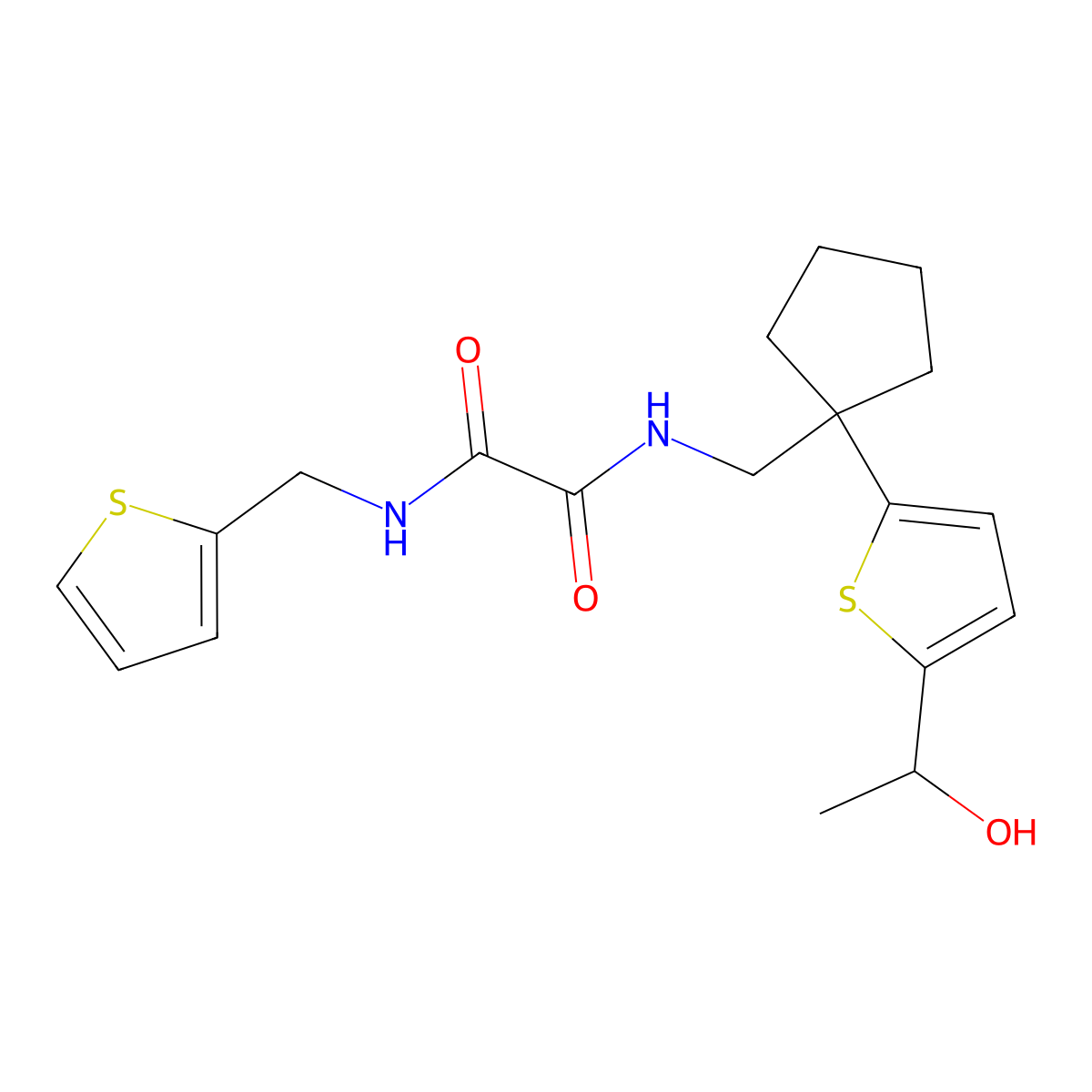 N1-((1-(5-(1-hydroxyethyl)thiophen-2-yl)cyclopentyl)methyl)-N2-(thiophen-2-ylmethyl)oxalamide molecular structure, CAS 2034492-01-6